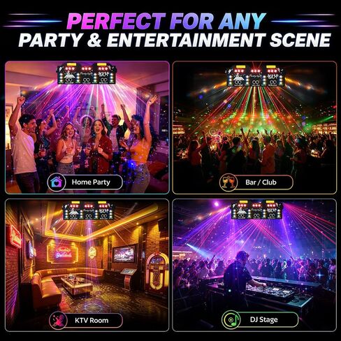 RGB Party Light, 4-in-1 Disco Stage Light with 193 Patterns, Sound Activated DJ Light, RGB Wash Light, Blacklight, Golden Strobe, DMX512 Control & Remote Stage Lighting for Club, KTV, Home Party in Kuwait