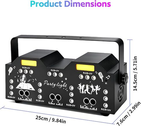 RGB Party Light, 4-in-1 Disco Stage Light with 193 Patterns, Sound Activated DJ Light, RGB Wash Light, Blacklight, Golden Strobe, DMX512 Control & Remote Stage Lighting for Club, KTV, Home Party in Kuwait