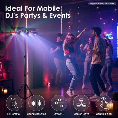 DJ Lights with Stand, Rechargeable Battery Powered Stage Light System, 4-in-1 Party Bar Light Package, Sound Activated DMX512 for Mobile DJ, Wedding, Parties, Club Events in Kuwait