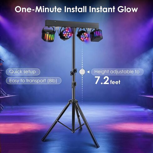 DJ Lights with Stand, Rechargeable Battery Powered Stage Light System, 4-in-1 Party Bar Light Package, Sound Activated DMX512 for Mobile DJ, Wedding, Parties, Club Events in Kuwait
