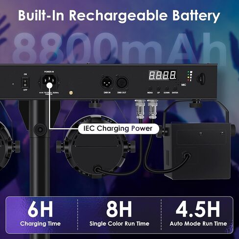 DJ Lights with Stand, Rechargeable Battery Powered Stage Light System, 4-in-1 Party Bar Light Package, Sound Activated DMX512 for Mobile DJ, Wedding, Parties, Club Events in Kuwait