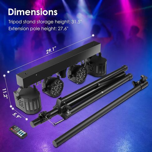 DJ Lights with Stand, Rechargeable Battery Powered Stage Light System, 4-in-1 Party Bar Light Package, Sound Activated DMX512 for Mobile DJ, Wedding, Parties, Club Events in Kuwait