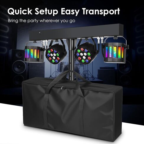 DJ Lights with Stand, Rechargeable Battery Powered Stage Light System, 4-in-1 Party Bar Light Package, Sound Activated DMX512 for Mobile DJ, Wedding, Parties, Club Events in Kuwait