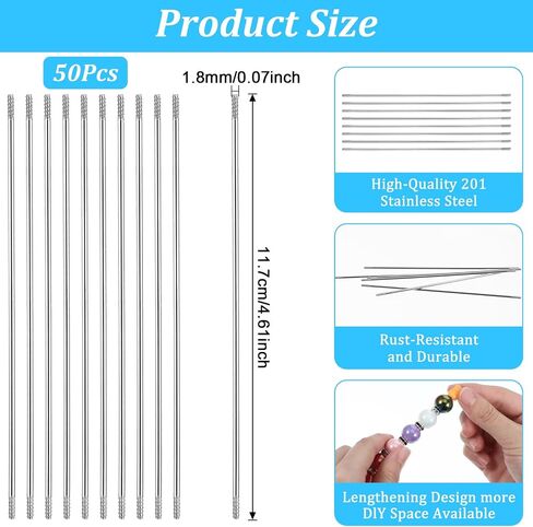 50PCS Pen Extenders for Beadable Pens, 4.6 Inch Stainless Steel DIY Beaded Pens Extender Rods,Replacement Beadpen Bar Extender Parts for Repair Craft Making Office Supplies Gifts in Kuwait