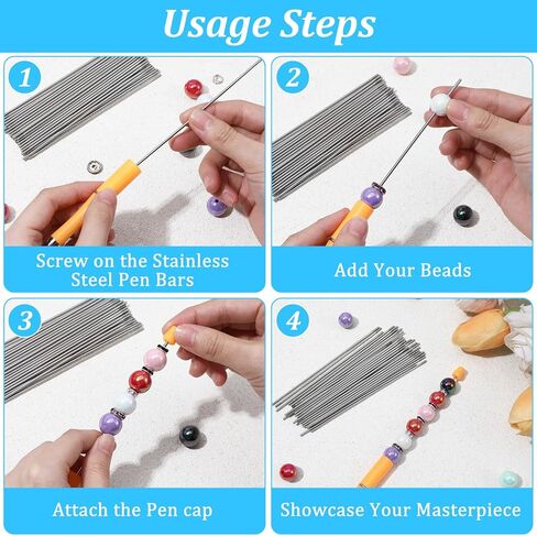 50PCS Pen Extenders for Beadable Pens, 4.6 Inch Stainless Steel DIY Beaded Pens Extender Rods,Replacement Beadpen Bar Extender Parts for Repair Craft Making Office Supplies Gifts in Kuwait