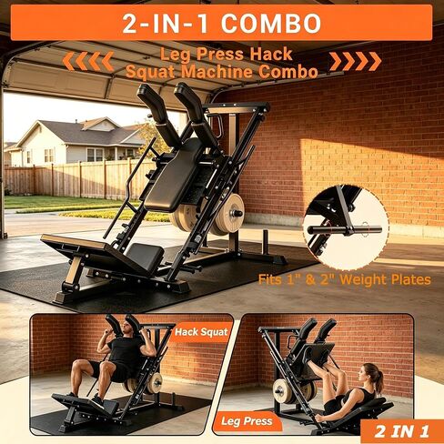 Leg Press Hack Squat Machine 2-in-1 for Home Gym, 45-Degree Linear Bearing Leg Press Machine with 1400LB Capacity, Safety Guards & Weight Storage, Lower Body Workout Equipment for Quads & Glutes in Kuwait