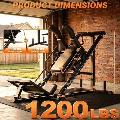 Leg Press Hack Squat Machine 2-in-1 for Home Gym, 45-Degree Linear Bearing Leg Press Machine with 1400LB Capacity, Safety Guards & Weight Storage, Lower Body Workout Equipment for Quads & Glutes in Kuwait