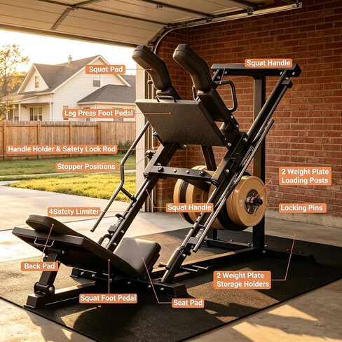 Leg Press Hack Squat Machine 2-in-1 for Home Gym, 45-Degree Linear Bearing Leg Press Machine with 1400LB Capacity, Safety Guards & Weight Storage, Lower Body Workout Equipment for Quads & Glutes in Kuwait