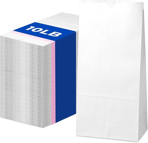 تناسب وجبة الإعدادية 200 حزمة 10 رطل أكياس الغداء الورقية البيضاء، 13.2 × 6.3 × 4 "أكياس الورق الأبيض قسط السائبة للشركات الصغيرة، وأكياس الوجبات الخفيفة القابلة لإعادة التدوير، وحقيبة بقالة دائمة لتخزين المواد الغذائية، والتعبئة in Kuwait