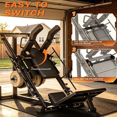 Leg Press Hack Squat Machine 2-in-1 for Home Gym, 45-Degree Linear Bearing Leg Press Machine with 1400LB Capacity, Safety Guards & Weight Storage, Lower Body Workout Equipment for Quads & Glutes in Kuwait