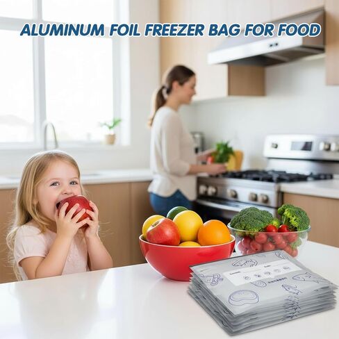 30PCS Reusable Aluminum Foil Sealable Storage Bags, Aluminum Foil Freezer Bag for Food, Stand Up Foil Storage Bags with Label and Zip Lock for Vegetable Fruit Meat (10*S+10*M+10*L) in Kuwait
