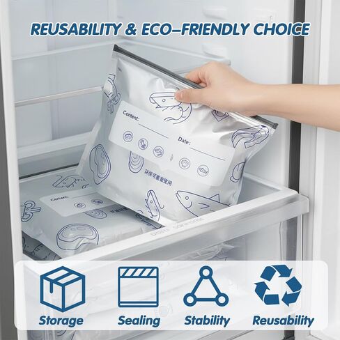 30PCS Reusable Aluminum Foil Sealable Storage Bags, Aluminum Foil Freezer Bag for Food, Stand Up Foil Storage Bags with Label and Zip Lock for Vegetable Fruit Meat (10*S+10*M+10*L) in Kuwait