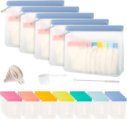 Protein Powder Container Travel Set, 21 Single Dose Bags, 3 Large Zip Bags, Storage Containers with Funnel and Spoon (40 PACK) in Kuwait