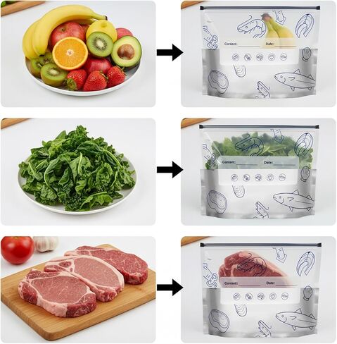 30PCS Reusable Aluminum Foil Sealable Storage Bags, Aluminum Foil Freezer Bag for Food, Stand Up Foil Storage Bags with Label and Zip Lock for Vegetable Fruit Meat (10*S+10*M+10*L) in Kuwait