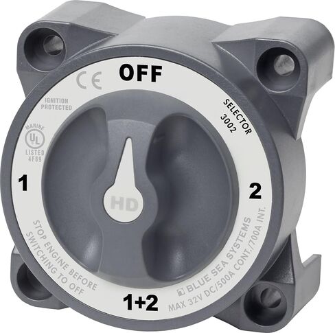 BLUE SEA SYSTEMS BS-3002 / Heavy Duty Battery Switch, MFG# 3002, Grey, 500A cont., 700A int., 48VDC. Positions: 1-2-off-both. in Kuwait