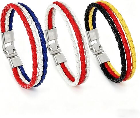 Three-piece Set Handwoven Football PU Leather Wrap Bracelet with Metal Clasp – Soccer Fan Wristband for Men and Women in Kuwait
