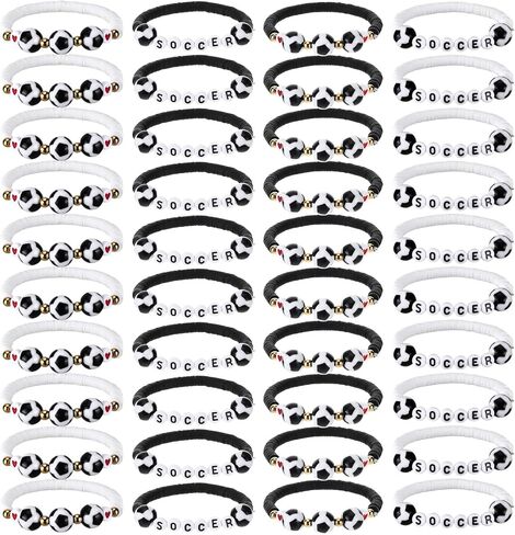40 Pcs Soccer Bracelets, Clay Beaded Stretchy Bracelets, Soccer Team Gifts for Women Men Player Coach Sports Party Favors Team Appreciation in Kuwait