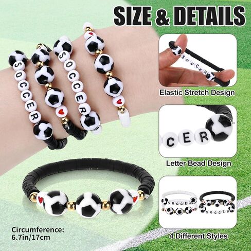 40 Pcs Soccer Bracelets, Clay Beaded Stretchy Bracelets, Soccer Team Gifts for Women Men Player Coach Sports Party Favors Team Appreciation in Kuwait