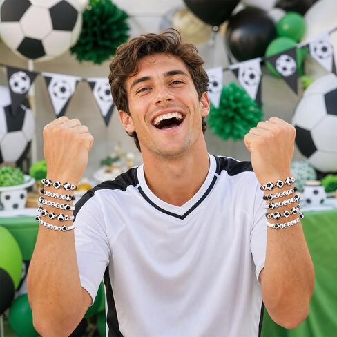 40 Pcs Soccer Bracelets, Clay Beaded Stretchy Bracelets, Soccer Team Gifts for Women Men Player Coach Sports Party Favors Team Appreciation in Kuwait