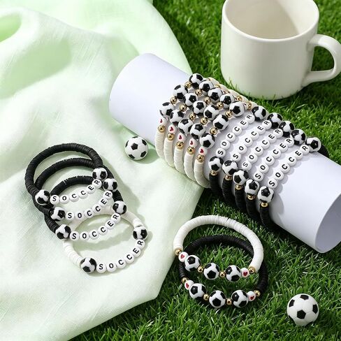 40 Pcs Soccer Bracelets, Clay Beaded Stretchy Bracelets, Soccer Team Gifts for Women Men Player Coach Sports Party Favors Team Appreciation in Kuwait
