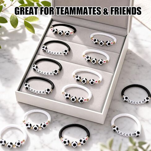 40 Pcs Soccer Bracelets, Clay Beaded Stretchy Bracelets, Soccer Team Gifts for Women Men Player Coach Sports Party Favors Team Appreciation in Kuwait