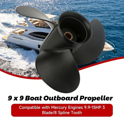 9 x 9 Boat Outboard Propeller Compatible with Mercury Engines 6HP 8HP 9.9HP 10HP 15HP 3 Blade/8 Spline Tooth Replace# 48-828156A12 in Kuwait