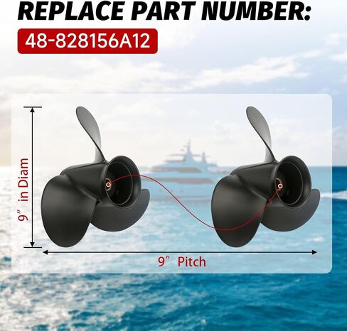 9 x 9 Boat Outboard Propeller Compatible with Mercury Engines 6HP 8HP 9.9HP 10HP 15HP 3 Blade/8 Spline Tooth Replace# 48-828156A12 in Kuwait