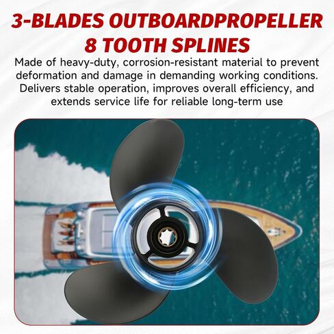 9 x 9 Boat Outboard Propeller Compatible with Mercury Engines 6HP 8HP 9.9HP 10HP 15HP 3 Blade/8 Spline Tooth Replace# 48-828156A12 in Kuwait