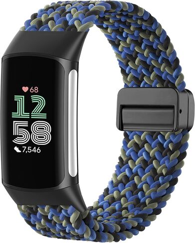 Magnetic Braided Nylon Compatible with Fitbit Charge 6 Bands/Fitbit Charge 5 Bands for Women Men, Soft Sport Stretchy Breathable Strap Replacement Wristband for Charge 6/Charge 5 in Saudi Arabia