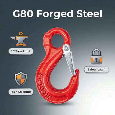 Clevis Slip Hook G80 1.12 Ton 4500lbs Break Strength Forged Steel Red Eye Grab Hook for Chain Sling Rigging, Heavy Duty Winch Hook for Tow Truck Wrecker Trailer Hauler Lifting Hoist, 1 Pack in Saudi Arabia