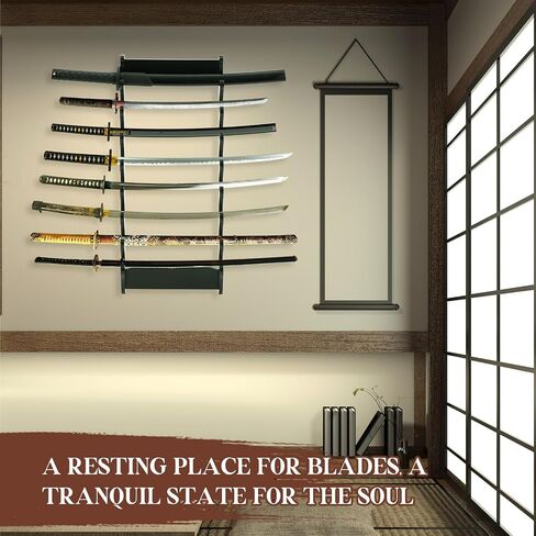 Leinuosen 2 Pack 8 Tier Wall Mounted Sword Rack Wooden Sword Display Stand for Katana, Wakizashi, Tanto, Samurai, Secure Wall Mounted Holder for Collectibles & Gifts in Kuwait