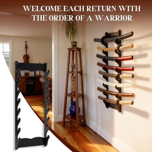 Leinuosen 2 Pack 8 Tier Wall Mounted Sword Rack Wooden Sword Display Stand for Katana, Wakizashi, Tanto, Samurai, Secure Wall Mounted Holder for Collectibles & Gifts in Kuwait