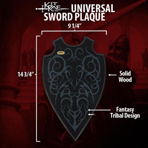 Kit Rae Designed Universal Sword Holder Plaque | Screen Printed Tribal Fantasy Design | Vertical Sword Display | Black Finish | Sturdy & Durable Wood Construct | Measured 9.25" x 14.75" | Screen Printed Tribal Fantasy Design | Vertical Sword Display | Bla in Kuwait