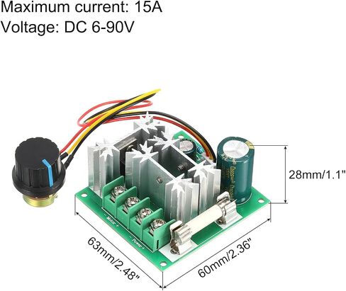 Generic DC 6-90V 15A Motor Speed Controller, PWM Regulator with Fuse in Kuwait