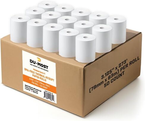 DU-MOST 5560 Thermal Receipt Paper Rolls, 3-1/8" x 273 ft, 50 Pack, BPA & BPS Free Premium POS Cash Register Paper Bulk for POS Cash Register, Receipt Printers in Kuwait
