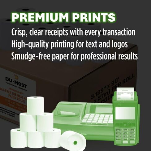 DU-MOST 5560 Thermal Receipt Paper Rolls, 3-1/8" x 273 ft, 50 Pack, BPA & BPS Free Premium POS Cash Register Paper Bulk for POS Cash Register, Receipt Printers in Kuwait