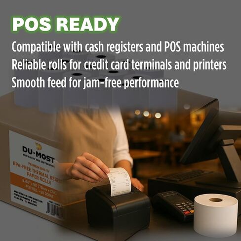DU-MOST 5560 Thermal Receipt Paper Rolls, 3-1/8" x 273 ft, 50 Pack, BPA & BPS Free Premium POS Cash Register Paper Bulk for POS Cash Register, Receipt Printers in Kuwait