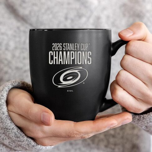 ريكو إندستريز NHL Hockey Carolina Hurricanes 2026 كأس ستانلي أبطال 15oz محفور بالليزر أسود غير لامع كوب بيسترو من السيراميك - للمشروبات الساخنة أو الباردة in Kuwait