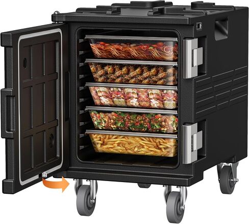 سخانات طعام CAMMOO 82qt مع عجلات دوارة 304 مزلاج من الفولاذ المقاوم للصدأ وعمود باب، حامل طعام معزول، صندوق ساخن غير كهربائي لـ 5 مقالي كاملة الحجم (غير متضمنة)، صناديق ساخنة لتقديم الطعام in Kuwait