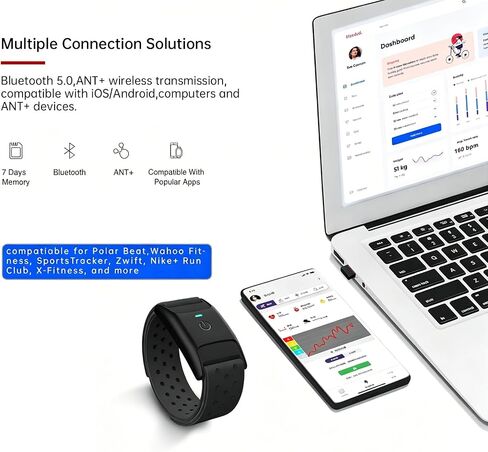 جهاز مراقبة معدل ضربات القلب، سوار الذراع HRM CHILEAF، مستشعر معدل ضربات القلب، مستشعر HR، IP67 ANT+ بلوتوث، عمر بطارية طويل 60 ساعة متوافق مع Polar Beat، Wahoo Fitness، SportsTracker، Zwift، Nike+Run Club، X-Fitness، إلخ in Kuwait