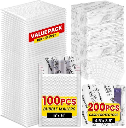 Trading Card Shipping Supplies Kit, 200 3.5" x 4.5" Cardboard Mailers for Trading Cards with 100 Self Seal Bubble Mailers & 420 Card Sealing Stickers, Sports Card Shipping Supplies for TCG, MTG in Kuwait