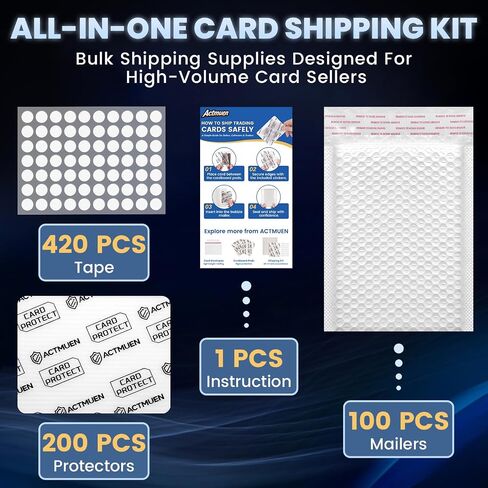 Trading Card Shipping Supplies Kit, 200 3.5" x 4.5" Cardboard Mailers for Trading Cards with 100 Self Seal Bubble Mailers & 420 Card Sealing Stickers, Sports Card Shipping Supplies for TCG, MTG in Kuwait