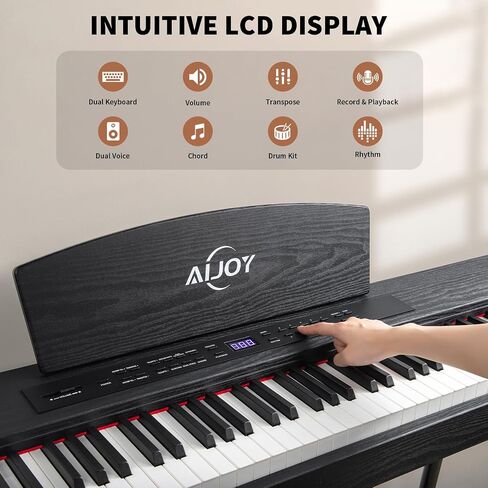 AiJoy ADP-50 بيانو رقمي 88 مفتاح مطرقة لوحة مفاتيح مرجحة، بيانو كهربائي صغير الحجم للمبتدئين مع شاشة LCD ودواسة ثلاثية، يدعم USB-MIDI/اتصال لاسلكي، أسود in Kuwait