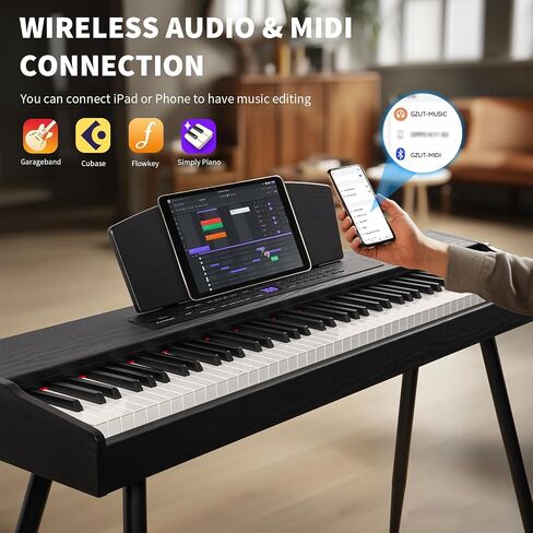 AiJoy ADP-50 بيانو رقمي 88 مفتاح مطرقة لوحة مفاتيح مرجحة، بيانو كهربائي صغير الحجم للمبتدئين مع شاشة LCD ودواسة ثلاثية، يدعم USB-MIDI/اتصال لاسلكي، أسود in Kuwait