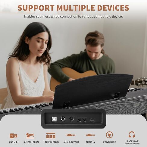 AiJoy ADP-50 بيانو رقمي 88 مفتاح مطرقة لوحة مفاتيح مرجحة، بيانو كهربائي صغير الحجم للمبتدئين مع شاشة LCD ودواسة ثلاثية، يدعم USB-MIDI/اتصال لاسلكي، أسود in Kuwait