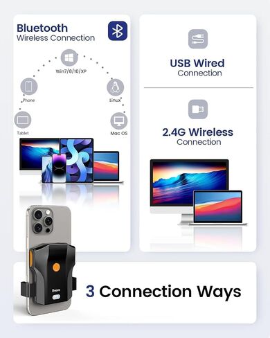 Eyoyo Bluetooth Barcode Scanner Wireless: Portable Phone Back Clip 1D Bar Coder Reader للمكتبة ، متجر البيع بالتجزئة ، مخزون الكتب - Fast UPC ISBN Scanner متوافق مع 4.7 "-7.2" هاتف Android ، iPhone in Kuwait