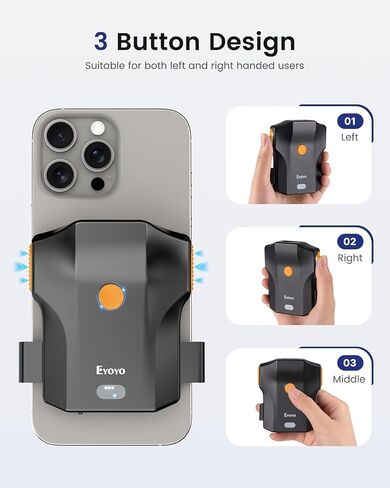 Eyoyo Bluetooth Barcode Scanner Wireless: Portable Phone Back Clip 1D Bar Coder Reader للمكتبة ، متجر البيع بالتجزئة ، مخزون الكتب - Fast UPC ISBN Scanner متوافق مع 4.7 "-7.2" هاتف Android ، iPhone in Kuwait