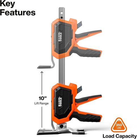 Klein Tools 77000 Heavy-Duty Construction Jack, 350-Pound Capacity, 10-Inch Lift Range, Drywall Lift Tool, Hands-Free Lifting, Clamping Capable, Non-Marring Foot Pads in Kuwait