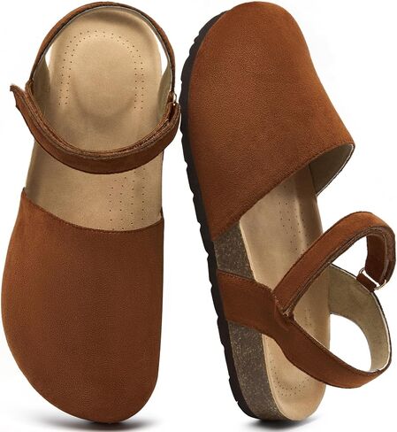 Ecetana Womens Sandals Closed Toe Shoes Dressy Summer Cork Footbed Comfortable Arch Support Flats Sandals for Women in Saudi Arabia