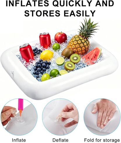 1PC Large Inflatable Ice Serving Bar with Drain Plug, 47.2 x 23.6 Floating Buffet Cooler Tray for Food, Drinks, Salad, Pool Party, BBQ, Picnic, Beach and Outdoor Use in Kuwait